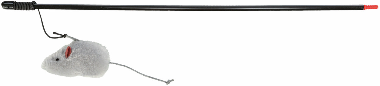 TRIXIE Spielangel mit Maus, für Katzen, graue Plüschmaus mit roten Ohren, fördert Bewegung & Spieltrieb.