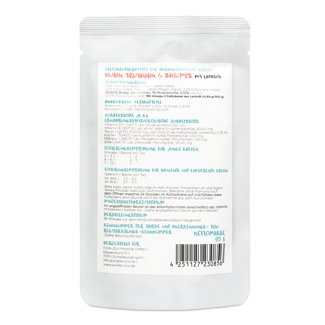 Sparpaket 24 x 95 g Mincas Häppchen Kitten Huhn, Truthahn, Ente & Shrimps Katzen Nassfutter