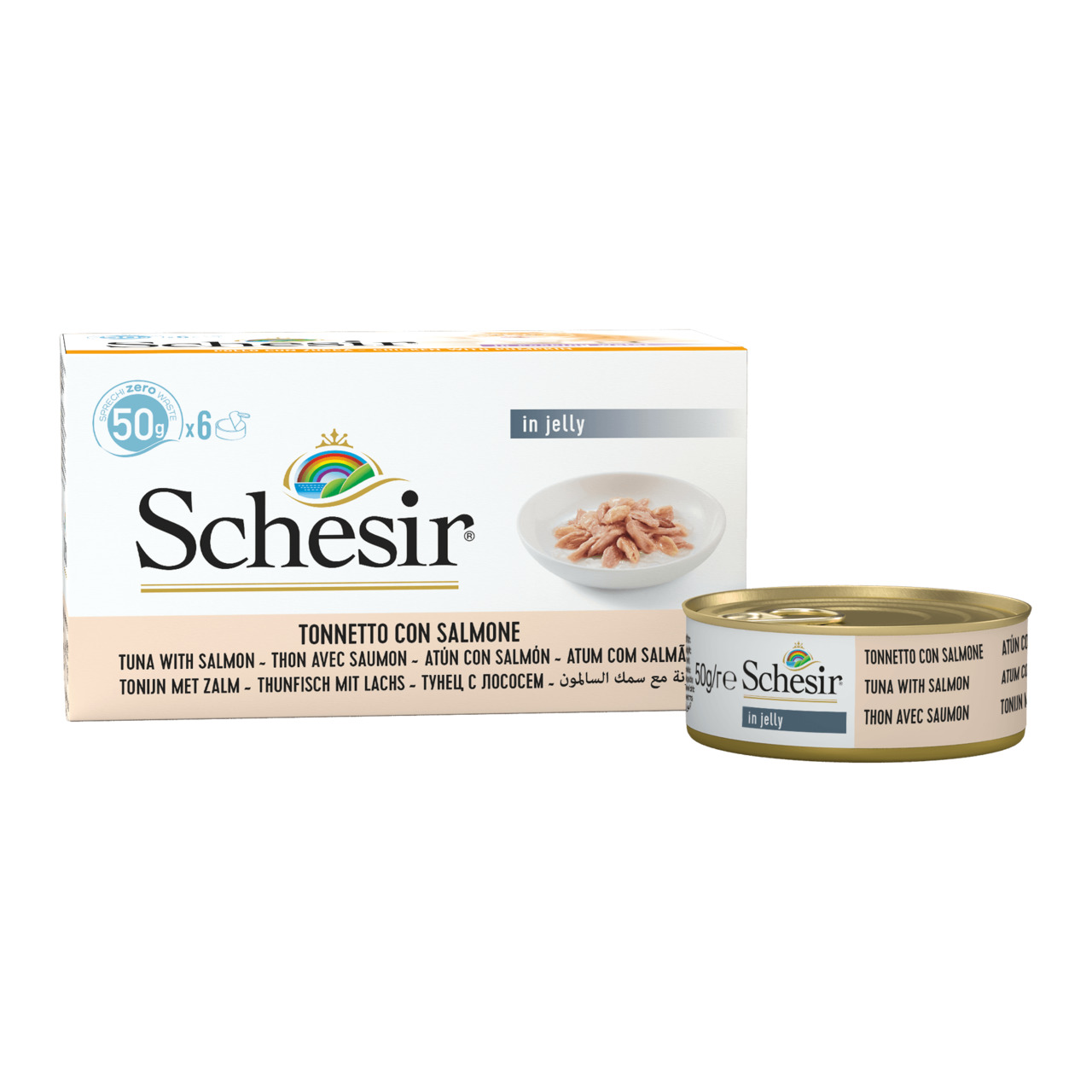 Schesir Tonnetto con Salmone in Jelly, Katzenfutter, Thunfisch+Lachs in Gelee, 6x50g, hohe Qualität, natürliche Zutaten.