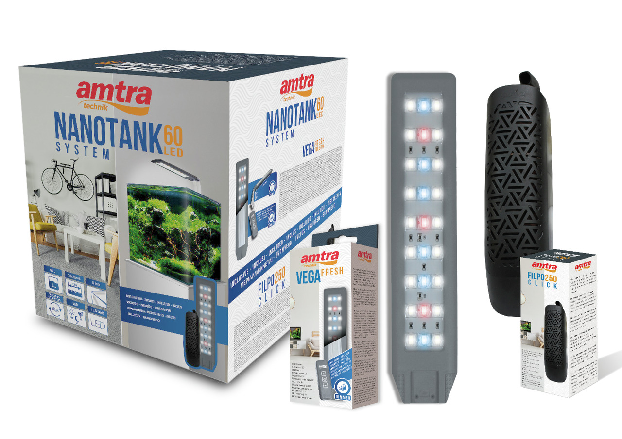 amtra NANOTANK 60 LED, Komplettset f. Aquaristik-Fans: Nano-Aquarium, LED, Filpo 260 Filter, Vega Fresh, leicht & energieeffizient.