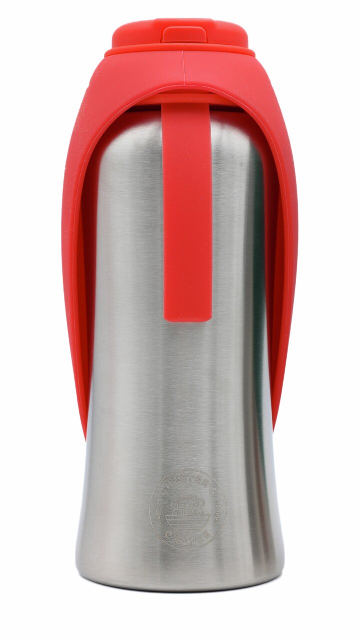 Chester’s Choice Edelstahl-Trinkflasche f. Hunde, rot, robust, leicht zu reinigen, ideal unterwegs, modernes Design.