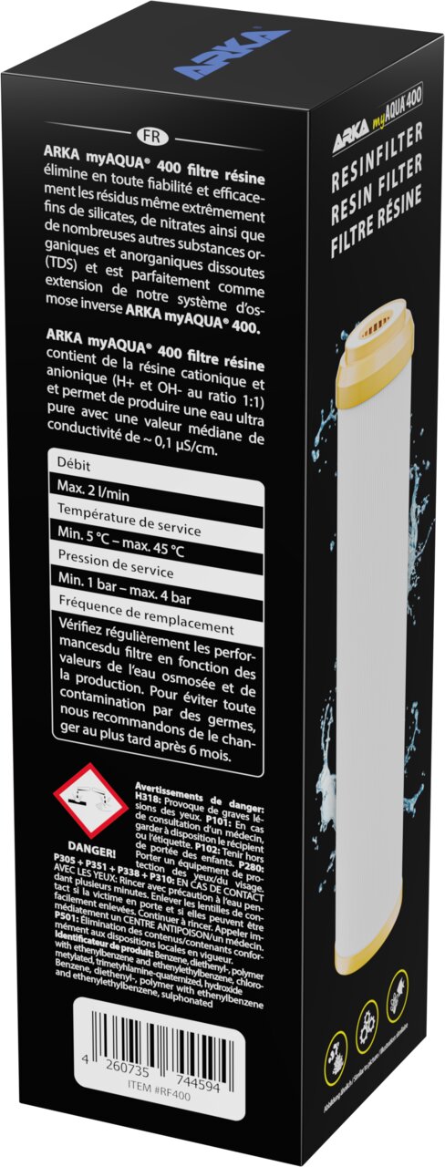 ARKA myAQUA 400 Resinfilter für Meer- und Süßwasseraquarien, Mischbettharz-Filterkartusche, entfernt Silikat und Nitrat.