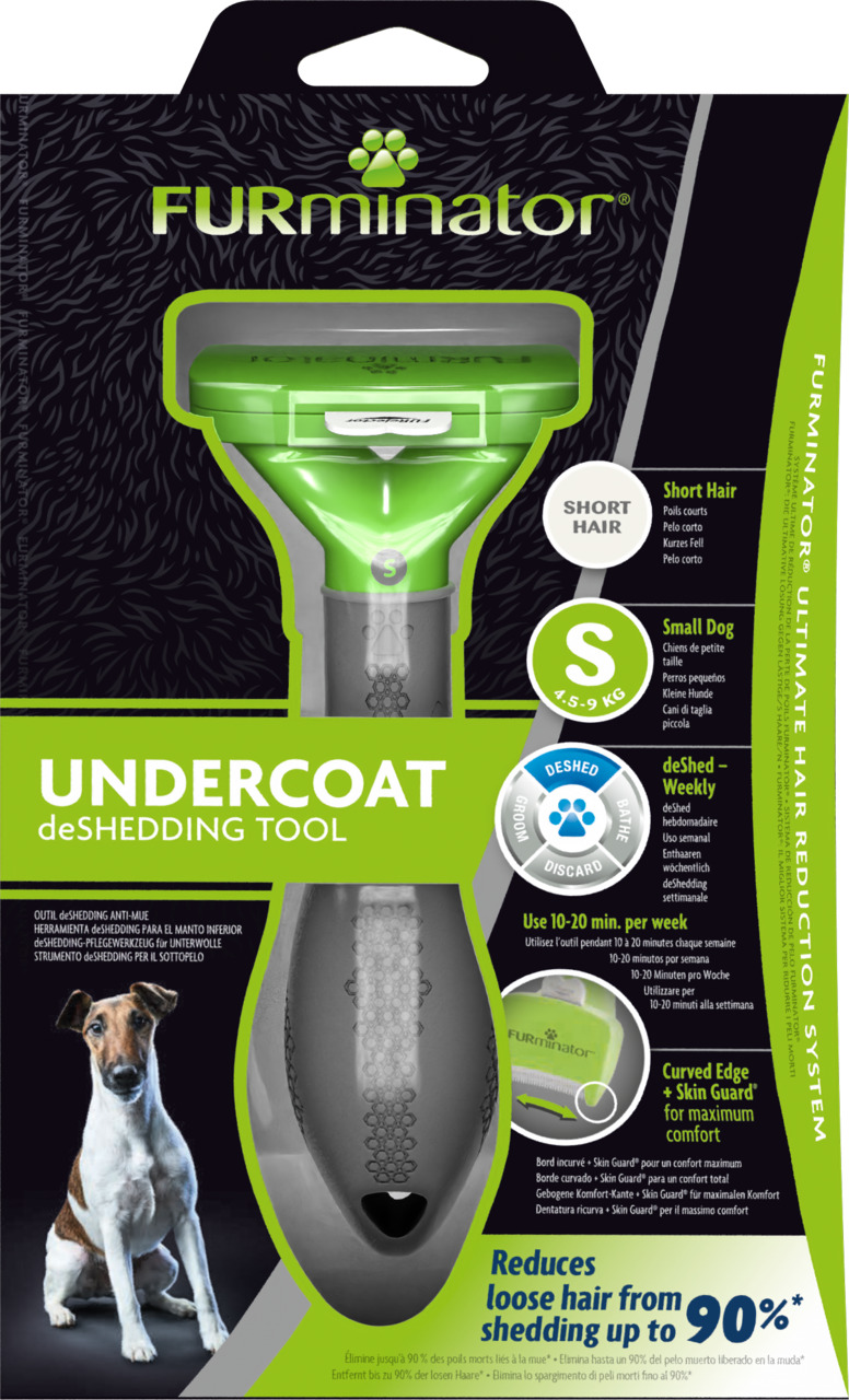 FURminator Undercoat deShedding Tool, Hunde, kurzes Fell, 4,5-9 kg, grün, entfernt Unterwolle, reduziert Haaren bis 90 %, ergonomisch.