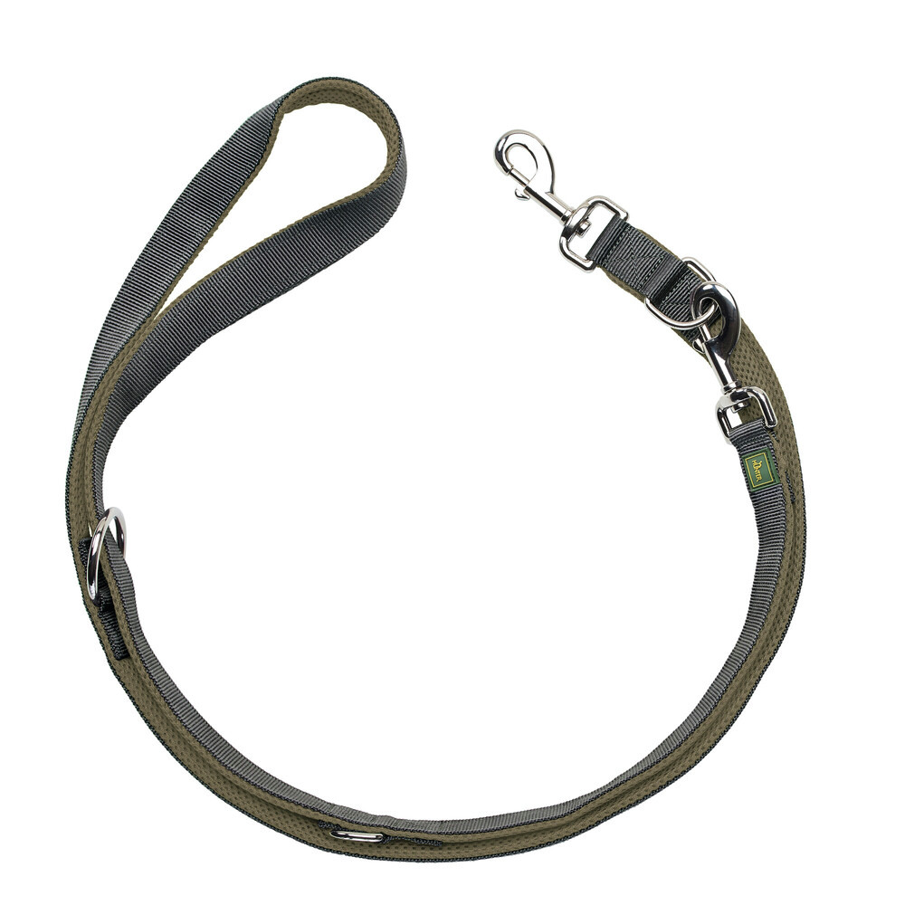 Verstellbare Führleine "HUNTER Freestyle" für Hunde, Olivgrün mit grauen Akzenten, Nylon, 3 Verstellmglk., stabile Metallkarabiner.