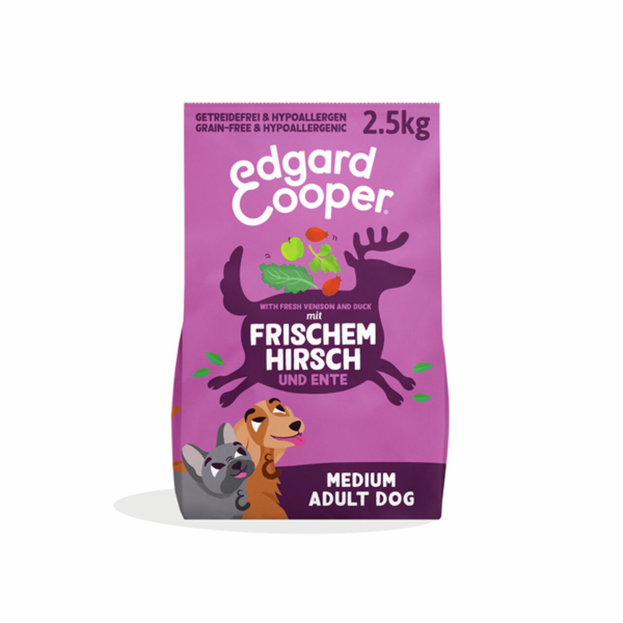 Edgard & Cooper Hundefutter, Hirsch & Freilaufente, für ausgew. Hunde, getreidefrei, mit Apfel, Roter Bete, Birne, Blaubeere, Preiselbeere.