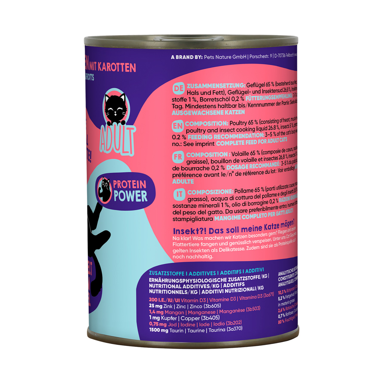 Lucky Lou Katzenfutter Adult, Geflügel & Insekten, 200 g, Protein Power, nachhaltige & ausgewogene Mahlzeit.