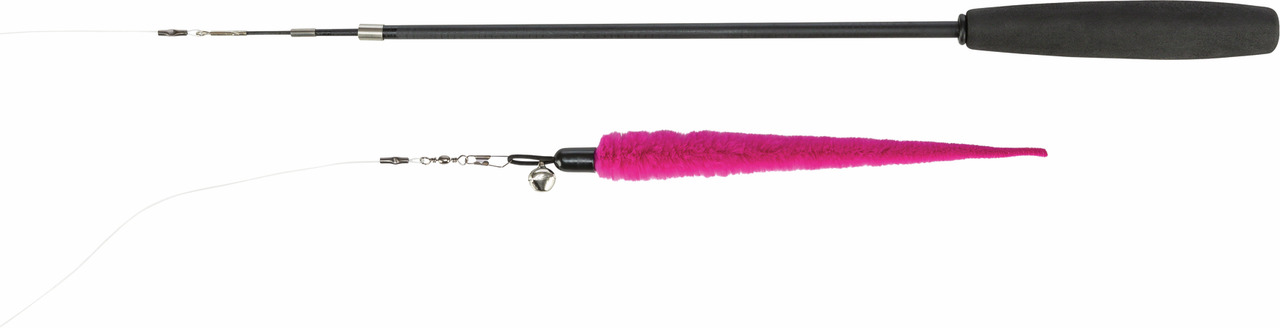 TRIXIE Katzenangel, Spielzeug f. Katzen, pinker Plüschanhänger m. Glocke, Teleskopstab, schwarzer Griff, regt Jagdinstinkt an.