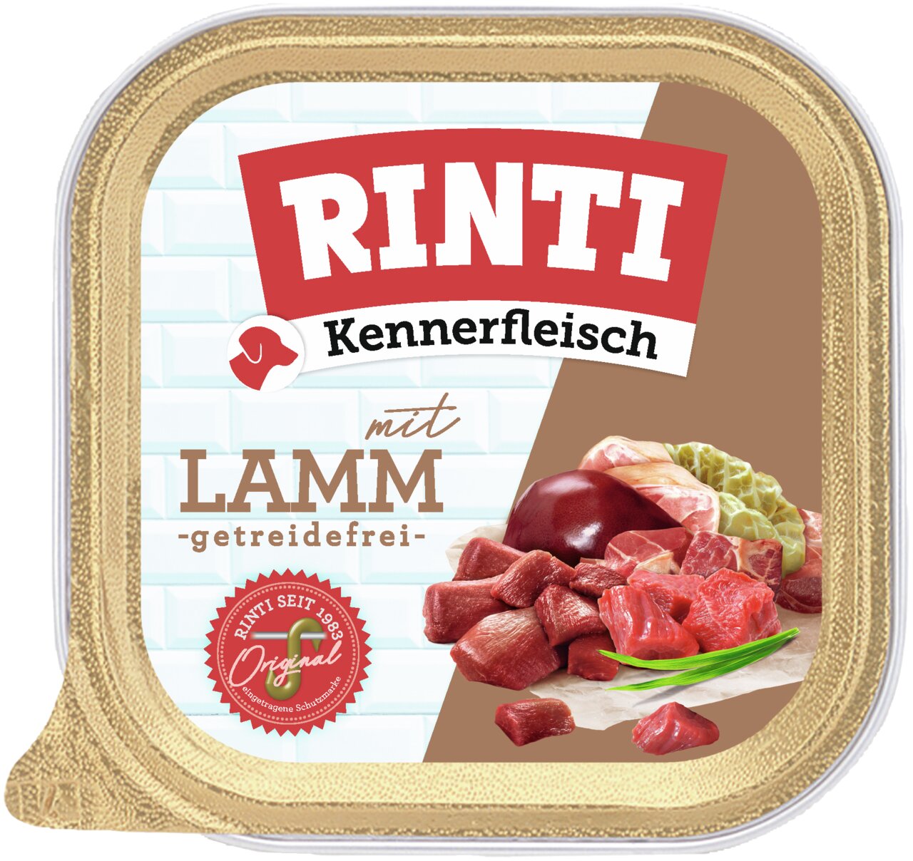 RINTI Kennerfleisch mit Lamm, getreidefreies Nassfutter für Hunde, 300 g, saftiges Fleisch, hochwertige Zutaten.