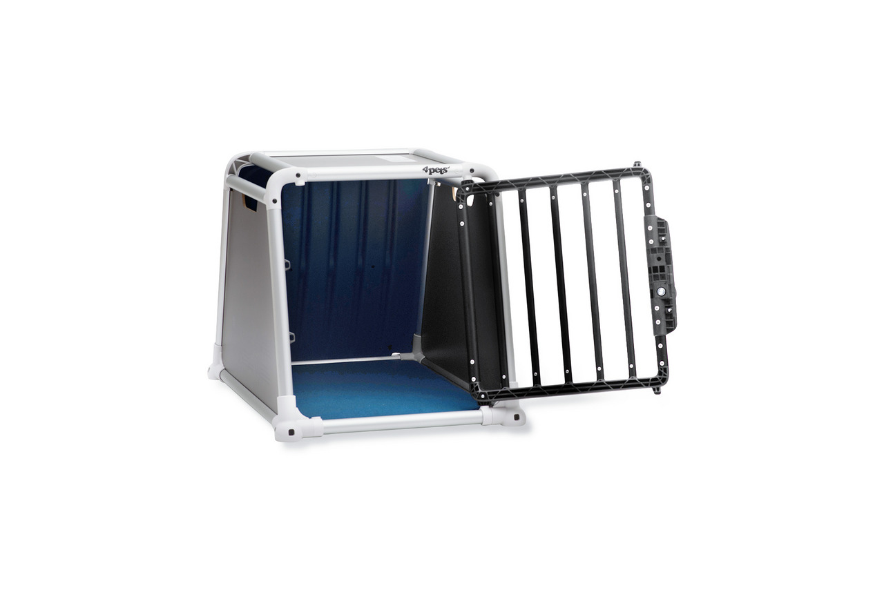 4pets ProLine Hundetransportbox, robustes Alu+Kunststoff, blau-schwarz, sicher+komfortabel, für Hunde, ideal für Qualitätsbewusste.