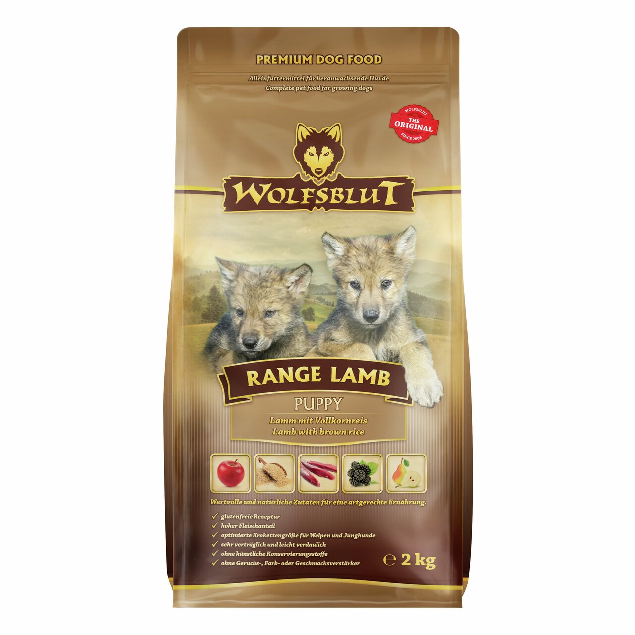 WOLFSBLUT Range Lamb Puppy, Alleinfuttermittel für Welpen, Geschmacksrichtung Lamm mit Vollkornreis, 2 kg Packung.
