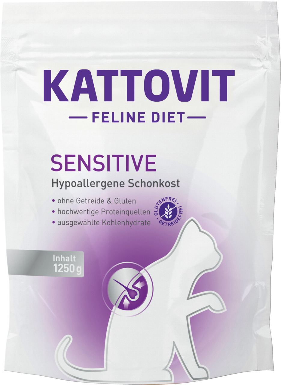 Kattovit Feline Diet Sensitive: Hypoallergene Schonkost f. empfindl. Katzen, getreide- & glutenfrei, 1250 g.