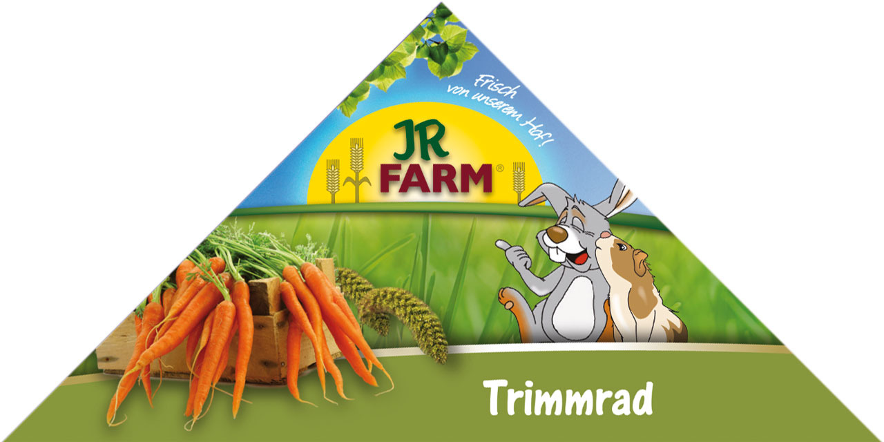JR FARM Trimmrad, Ergänzungsfuttermittel für Kaninchen & Meerschweinchen, Karotte, "Frisch von unserem Hof!", dreieckig.