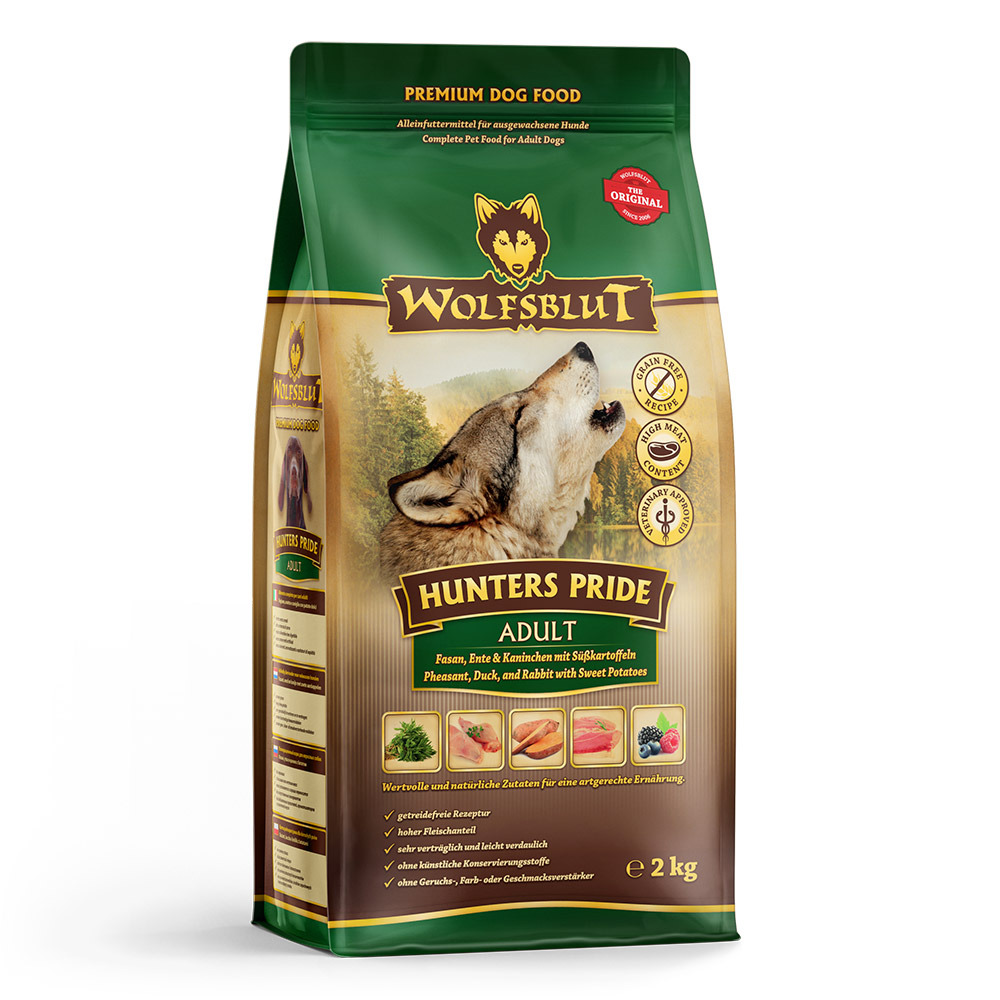 Wolfsblut Hunters Pride Adult, 2 kg, für ausgewachsene Hunde, Fasan/Ente/Kaninchen, getreidefrei, hoher Fleischanteil, natürliche Zutaten.