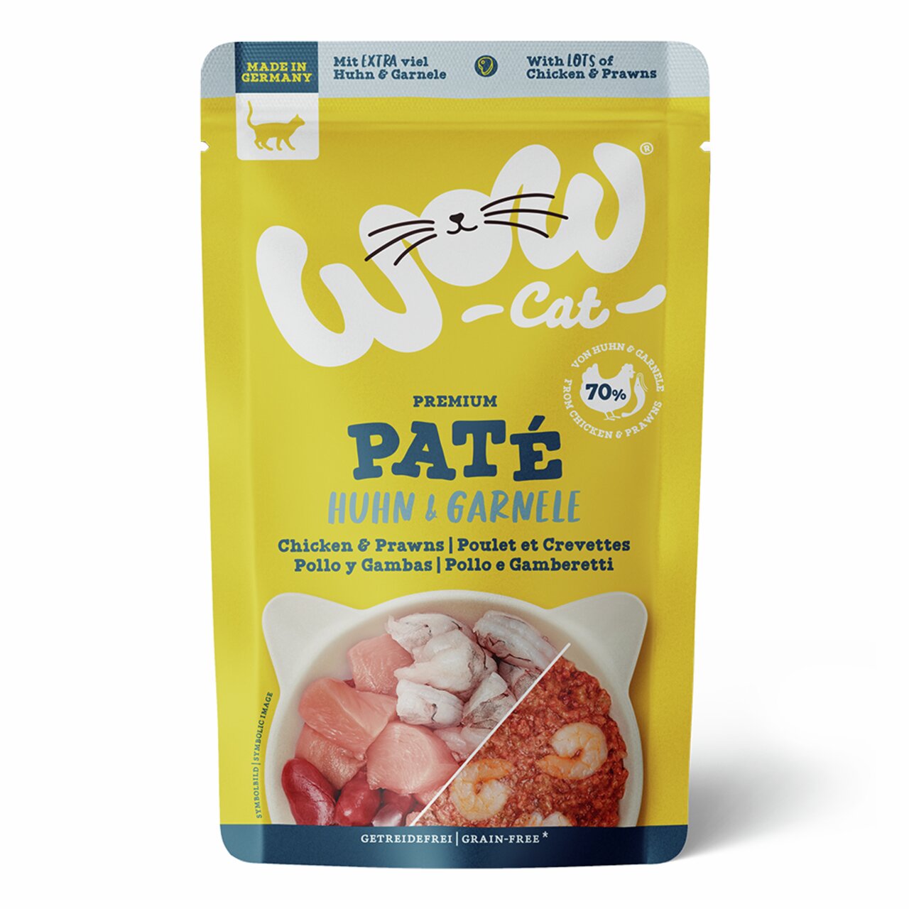 WOW CAT Premium Paté Huhn & Garnele, für Katzen, 70 % Huhn & Garnelen, getreidefrei, in Deutschland hergestellt.