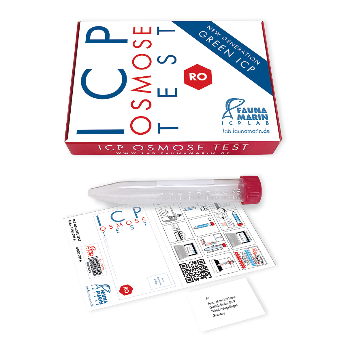 Fauna Marin ICP Osmose Test: Testkit für Aquarienbesitzer, Analyse von Osmosewasser, "New Generation Green ICP", inkl. Zubehör.