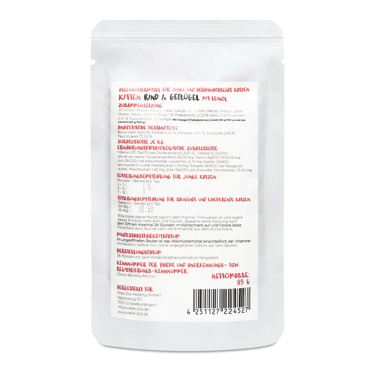 Sparpaket 24 x 95 g Mincas Häppchen Kitten Rind & Geflügel mit Leinöl Katzen Nassfutter