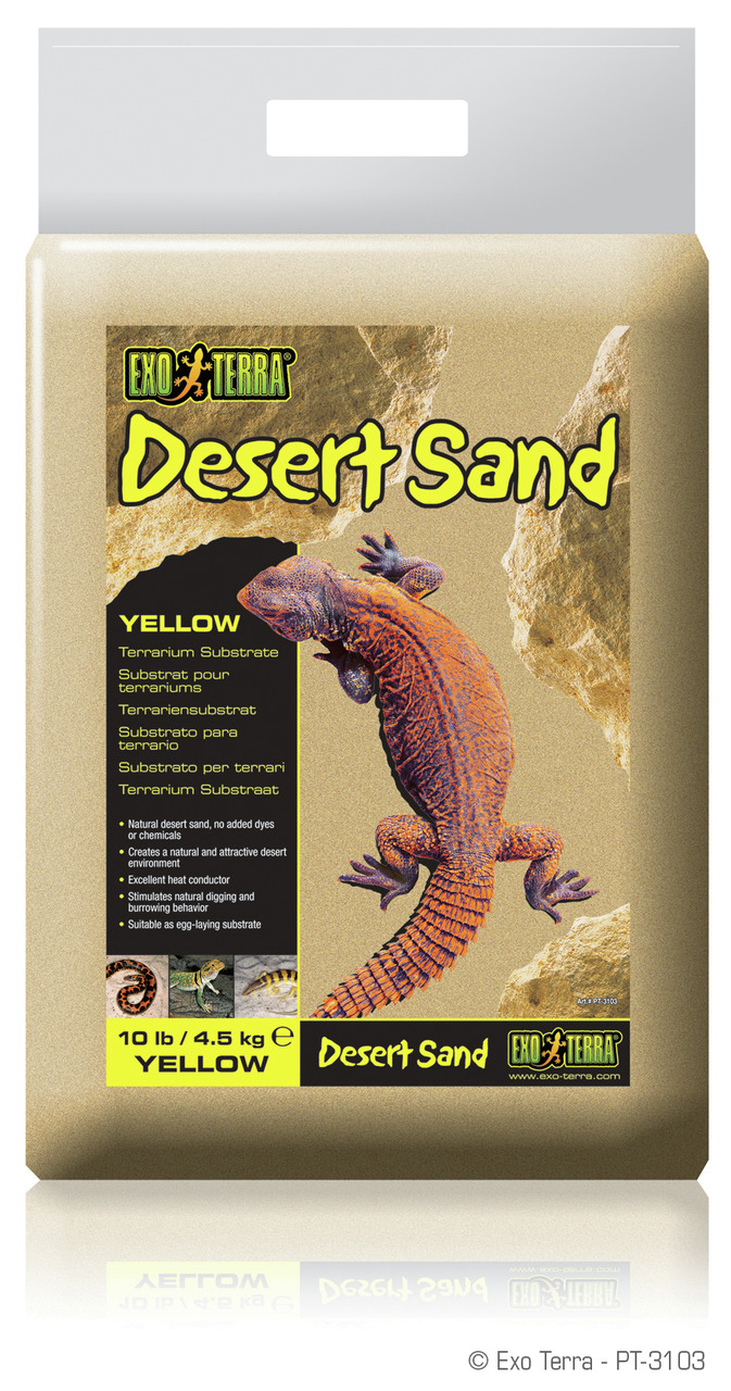 Exo Terra Desert Sand, Terrariensubstrat für Reptilien, Yellow, natürl. Wüstensand, ohne Chemikalien, 4,5 kg, für grabende Reptilien.