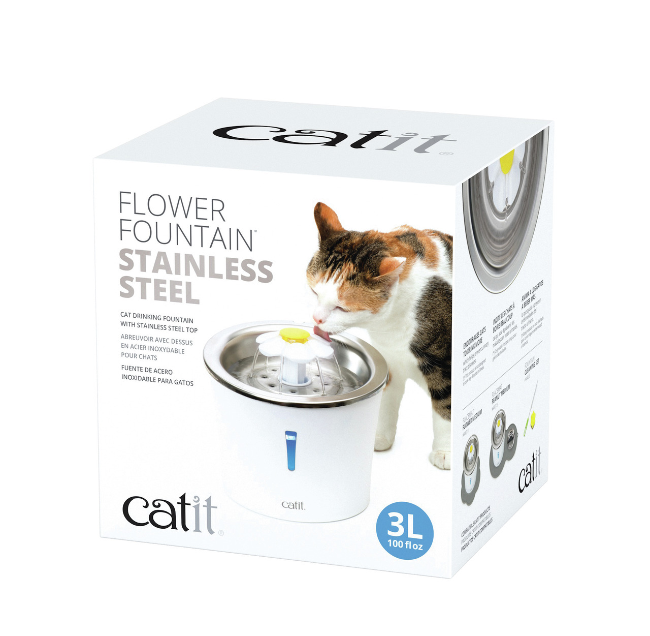 Catit Flower Fountain Edelstahl, Trinkbrunnen für Katzen, 3L, mit Edelstahldeckel, ideal für Katzenhalter.