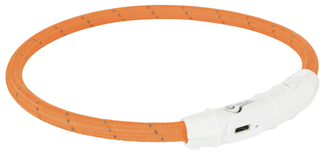 TRIXIE LED-Halsband für Hunde, orange, reflektierend, USB-aufladbar, anpassbar, robust, für sichere Spaziergänge bei Dunkelheit.