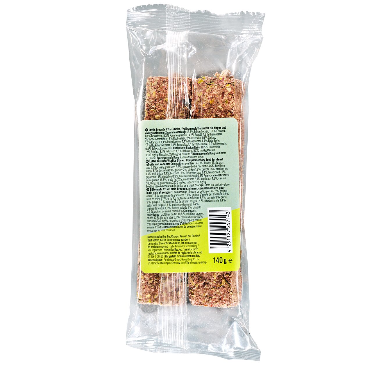 LOTTIS FREUNDE Vital-Sticks, Ergänzung für Nager und Kaninchen, Geschmack Gemüse, 140 g, fördert Vitalität.