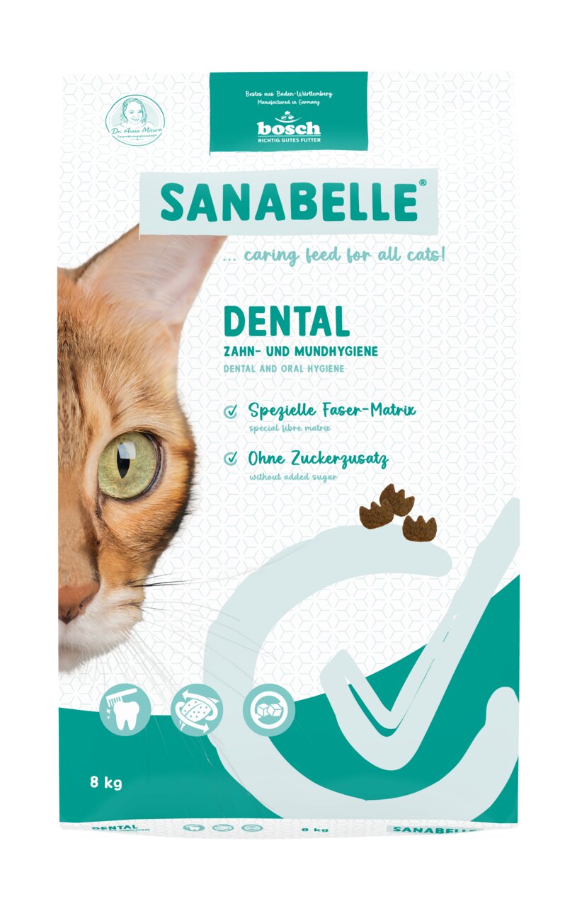 Bosch Sanabelle Dental, 8 kg, für Katzen, unterstützt Zahn- & Mundhygiene, ohne Zuckerzusatz, geeignet für alle Katzen.