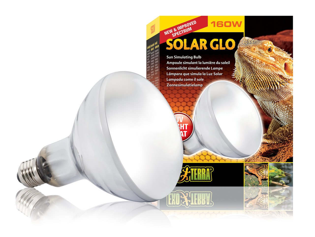 Exo Terra Solar Glo Lampe 160W, Sonnenlichtlampe f. Reptilien, UV-Licht & Wärme, ideal f. Terrarienbewohner wie Bartagamen.