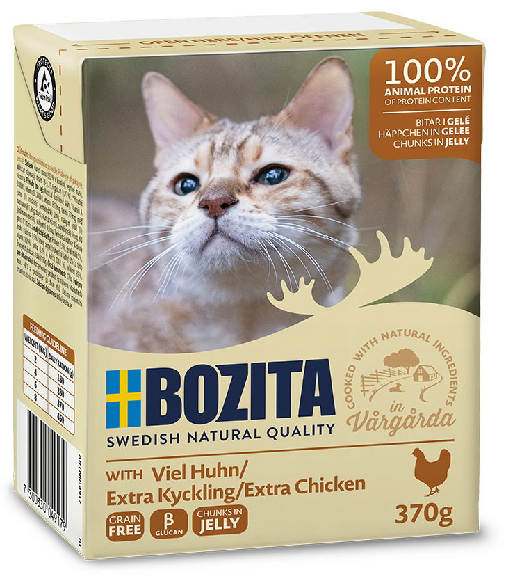 Bozita Swedish Natural Quality Katzenfutter, Viel Huhn, 370 g, 100 % tierisches Protein, getreidefrei, Häppchen in Gelee.