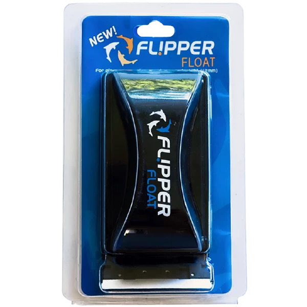 Flipper Float, Reinigungswerkzeug für Aquarien, Glas bis 12 mm, innovativ, schwarz mit weißem Logo, EAN 0023632144034.