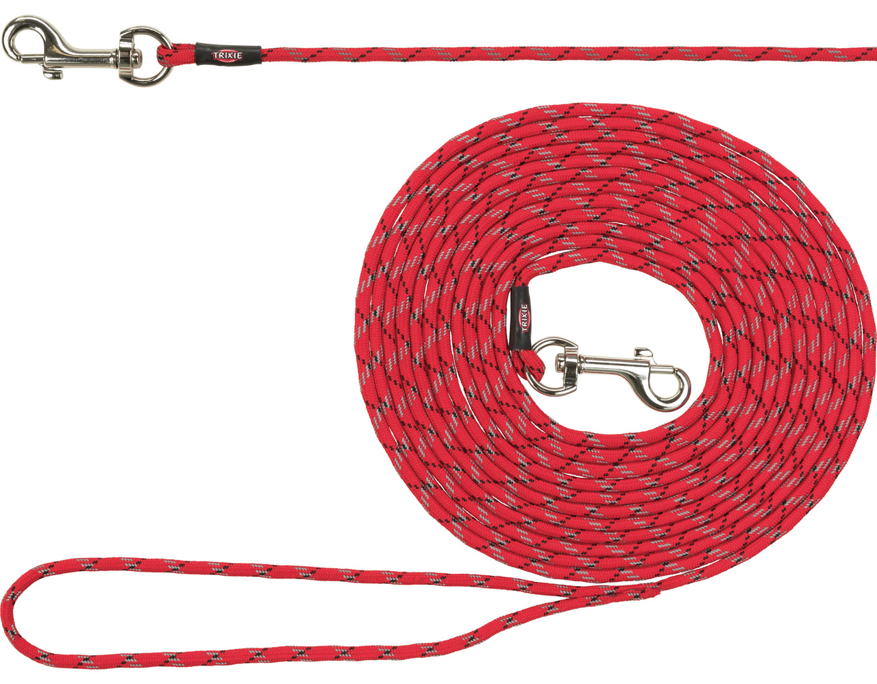 TRIXIE Trainingsleine, Hunde, Rot, reflektierend, 15m, stabiler Metall-Karabiner, Handschlaufe, ideal für Training & Erziehung.