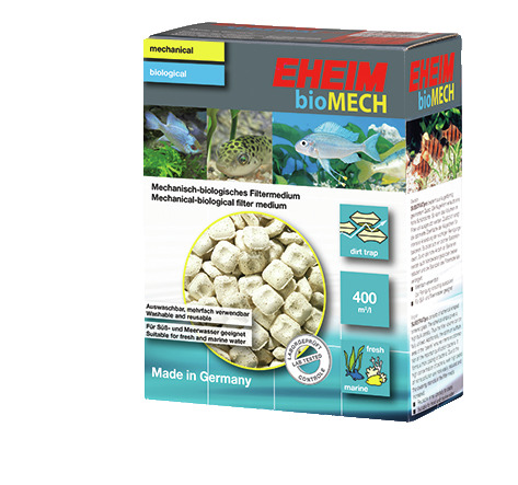 EHEIM bioMECH, Filtermedium f. Süß--Meerwasseraquarien, 400 ml, für Aquarienbesitzer, mechanisch-biologisch, mit Fischabbildung.