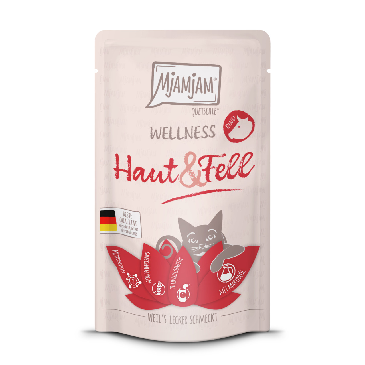 MJAMJAM Wellness Haut & Fell, Katzenfutter, Huhn, 85 g, hochwertige Zutaten für Haut & Fell, hergestellt in Deutschland.