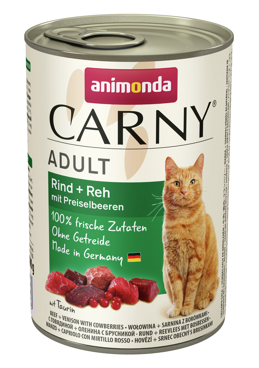 Animonda Carny Adult Katzenfutter Rind & Reh mit Preiselbeeren, 400 g, für ausgewachsene Katzen, 100 % frisch, getreidefrei, made in DE.
