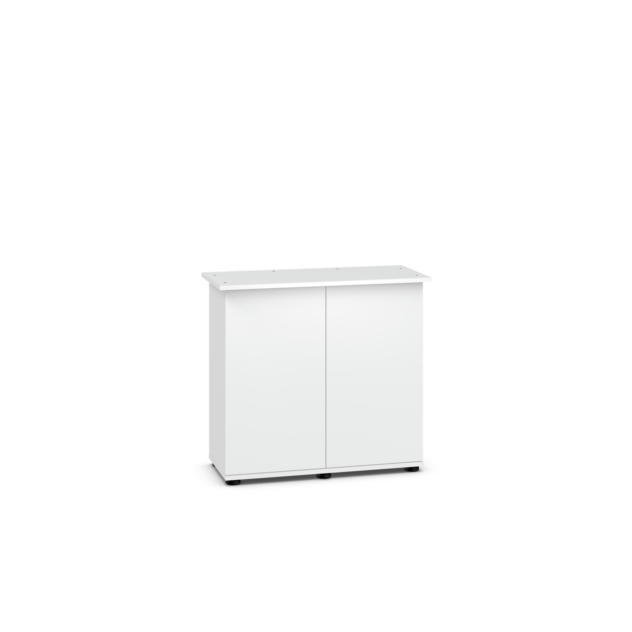 Ein weißer Unterschrank der Marke JUWEL, Modell SBX Rio 125, speziell entworfen für Aquarien. Der Schrank verfügt über zwei Türen und bietet ausreichend Stauraum für Zubehör und Pflegeprodukte. Die stabile Konstruktion sorgt für sicheren Halt des Aquarium