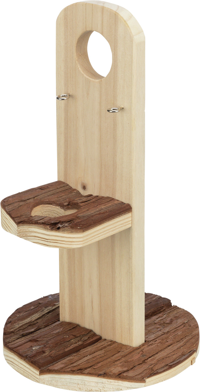 Holzspielzeug von TRIXIE für Kleintiere, speziell Nager wie Hamster oder Mäuse. Das Produkt besteht aus unbehandeltem Naturholz mit einer Plattform und einer runden Basis, ideal zum Klettern und Spielen. Fördert die Aktivität und sorgt für artgerechte Bes