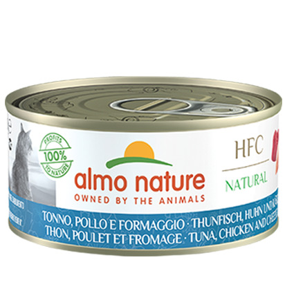 Sparpaket 24 x 150 g Almo Nature HFC Natural Thunfisch, Huhn und Käse Katzen Nassfutter