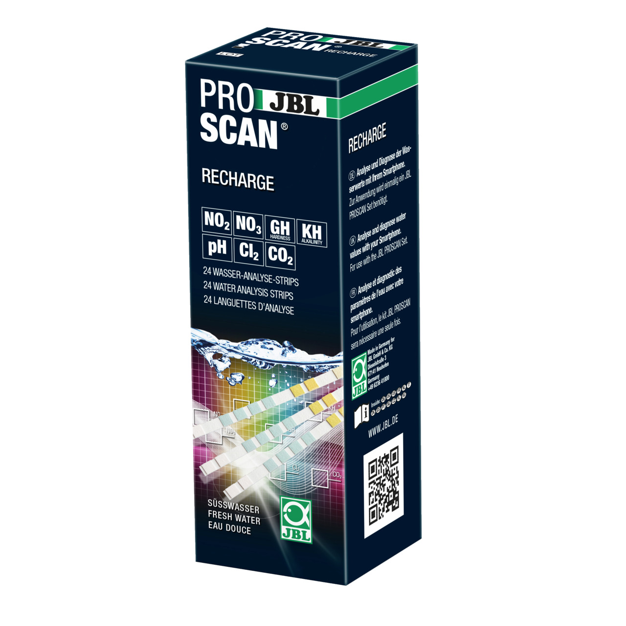 JBL ProScan Recharge, Nachfüllstreifen f. Wasseranalyse, Süßwasseraquarien, 24 Teststreifen, misst NO2, NO3, GH, KH, pH, Cl2, CO2.