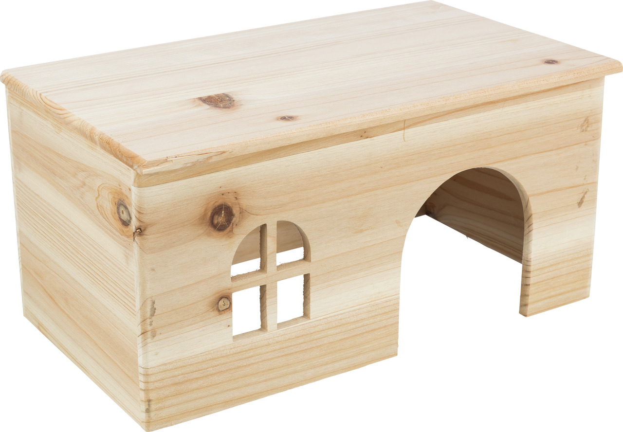 Holzhaus TRIXIE für Kaninchen-Meerschweinchen, Naturholz, rechteckig, gewölbter Eingang, Fenster, Rückzugsort-Schlafplatz, Maße s. Bild.
