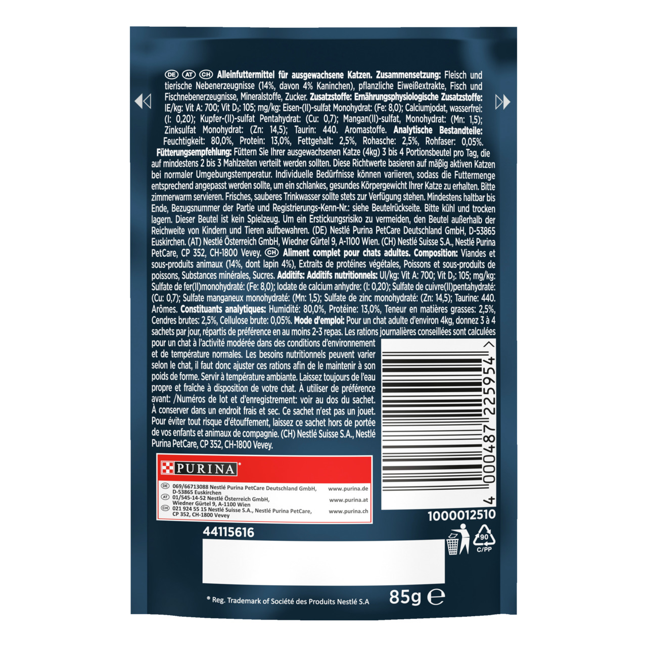 Gourmet Perle Kaninchen und Ente 85g Katzenfutter