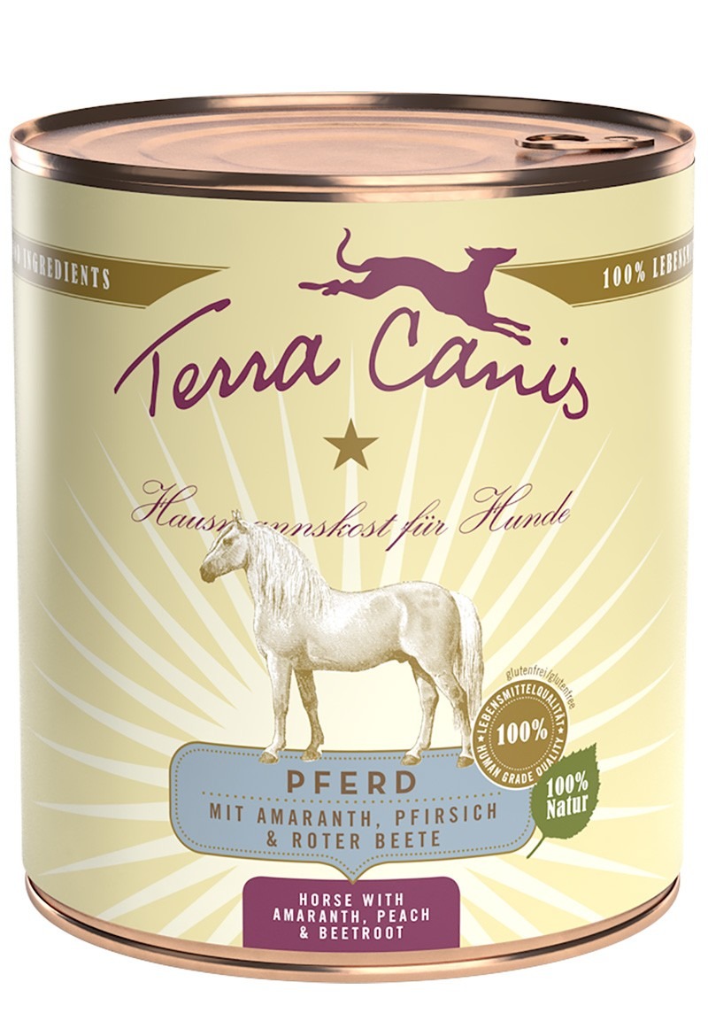Terra Canis Hausmannskost für Hunde, Pferd mit Amaranth, Pfirsich & Roter Beete, 100 % nat. Zutaten, Lebensmittelqualität, 400 g.
