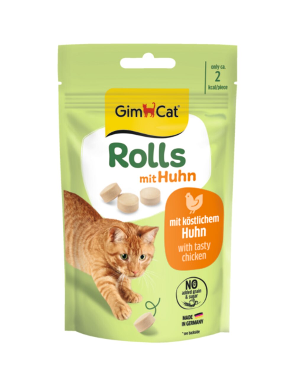GimCat Rolls mit Huhn für Katzen, alle Altersgruppen, getreide- & zuckerfrei, ca. 2 kcal-Stk., köstl. Huhn, rote Katze, Made in DE.