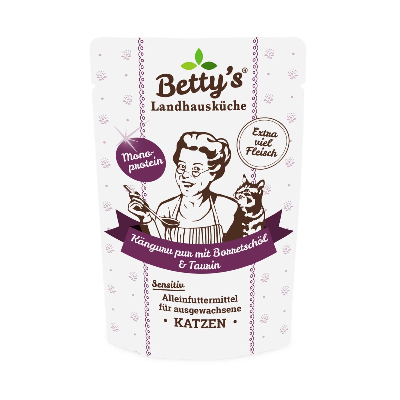 Betty’s Landhausküche Katzen-Nassfutter Sensitive Känguru mit Borretschöl & Taurin, Monoprotein, extra viel Fleisch, 85 g