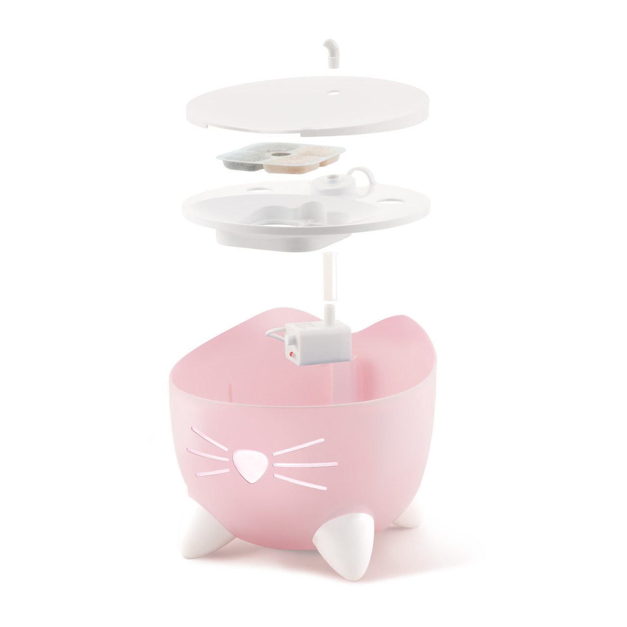 Catit PIXI Trinkbrunnen Rosa, für Katzen, verspieltes Design mit Ohren, Filter+Pumpe für sauberes Wasser, ideal für Hygiene+Ästhetik.