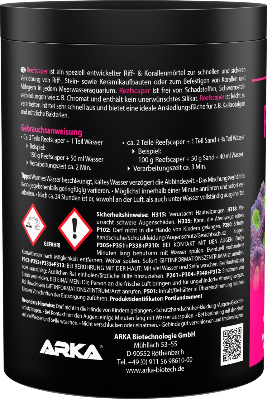 ARKA Reefscaper Riff- & Korallenmörtel für Meerwasseraquarien, für Korallenverklebung, schnell härtend, schadstofffrei.