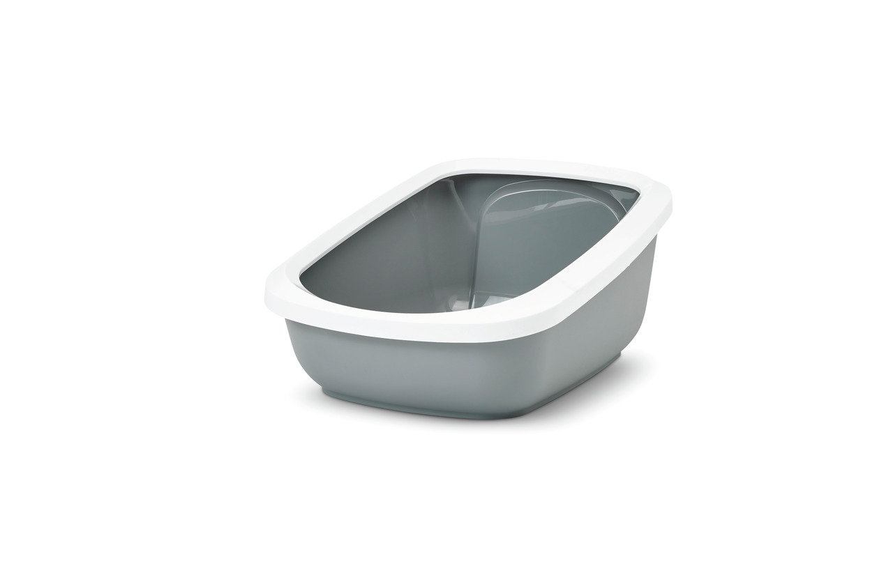 Katzentoilette „SAVIC Iriz 50“, Grau-Weiß, für Katzen aller Größen, robust, leicht zu reinigen, modernes Design, ca. 50x37x14 cm.