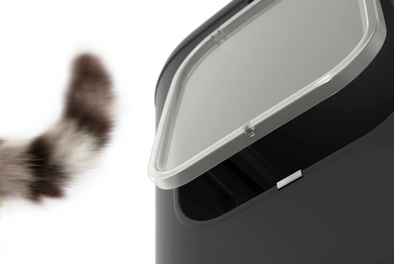 Rotho Katzentoilettenbehälter, grauer Kunststoff, transp. Klappe, für Katzenbesitzer.