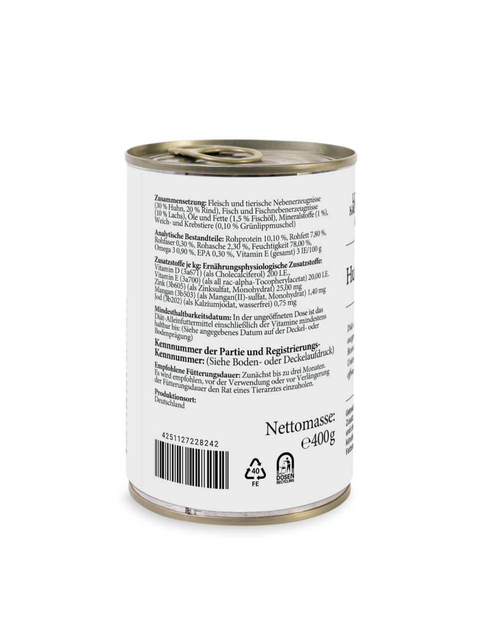 Lottis Häppchen Hundefutter 400 g, 30 % Huhn, 20 % Rind, Fisch, Grünlippmuschel, mit Omega-3 & Vitamin E, für ausgewogene Ernährung.