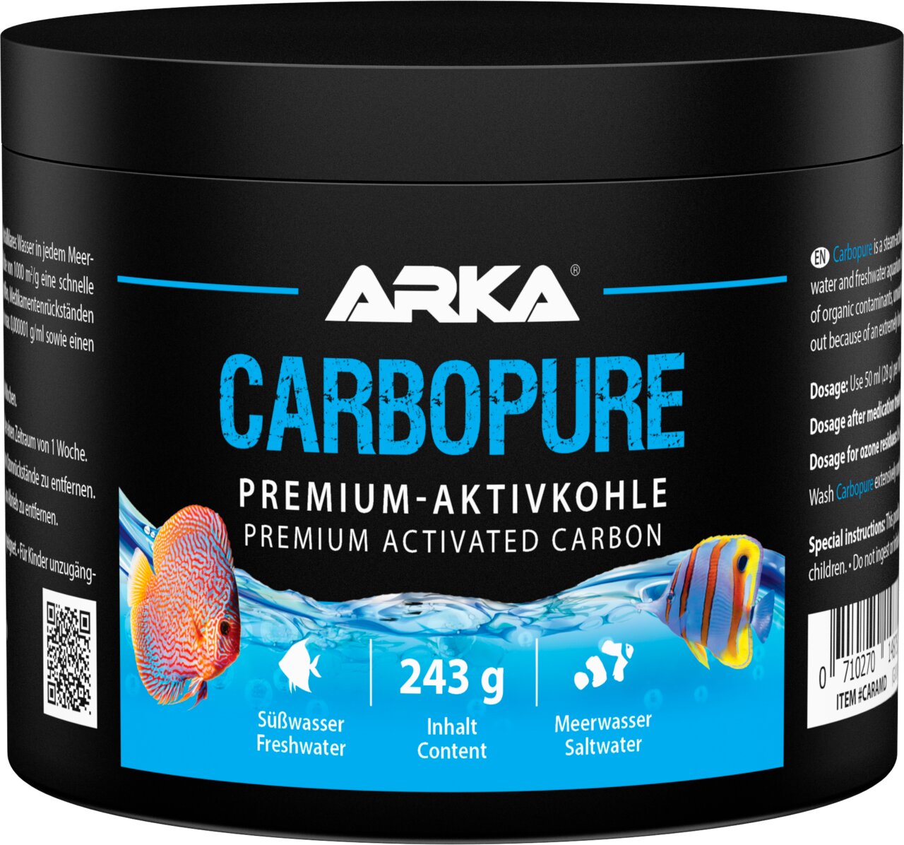 ARKA Carbopure Premium-Aktivkohle, für Süß- und Meerwasseraquarien, 243 g, hochaktive Aktivkohle zur Wasserreinigung.