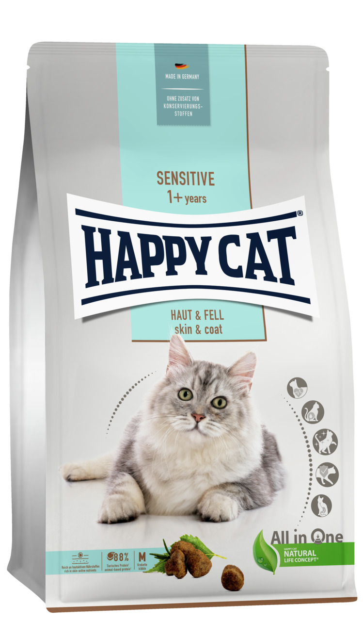 Sparpaket 2 x 1,3 kg Happy Cat Sensitive Haut & Fell Katzen Trockenfutter