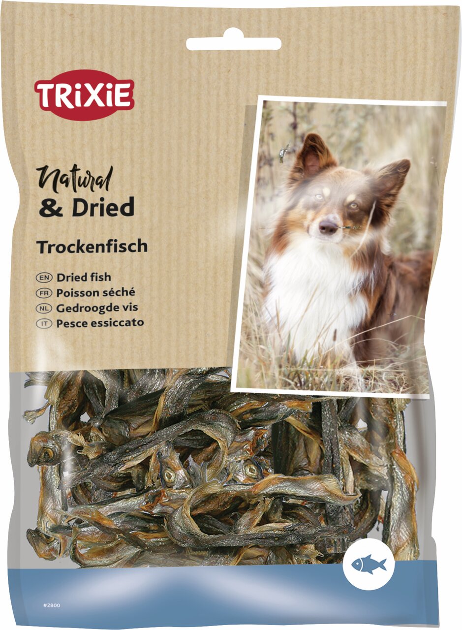 TRIXIE Natural & Dried Trockenfisch, 200 g, für Hunde. Natürl. Snack aus getrocknetem Fisch, ideal als Belohnung o. Ergänzung.