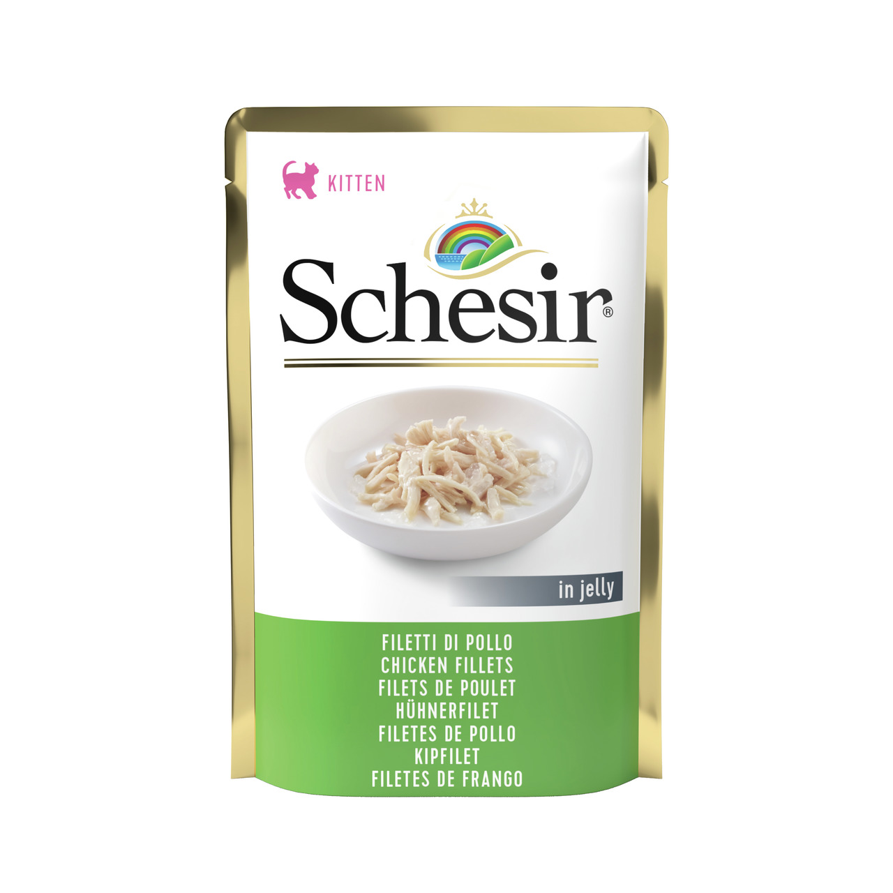 Schesir Kitten Hühnerfilet in Gelee, für junge Katzen, zarte Hühnerfilets, 85 g.
